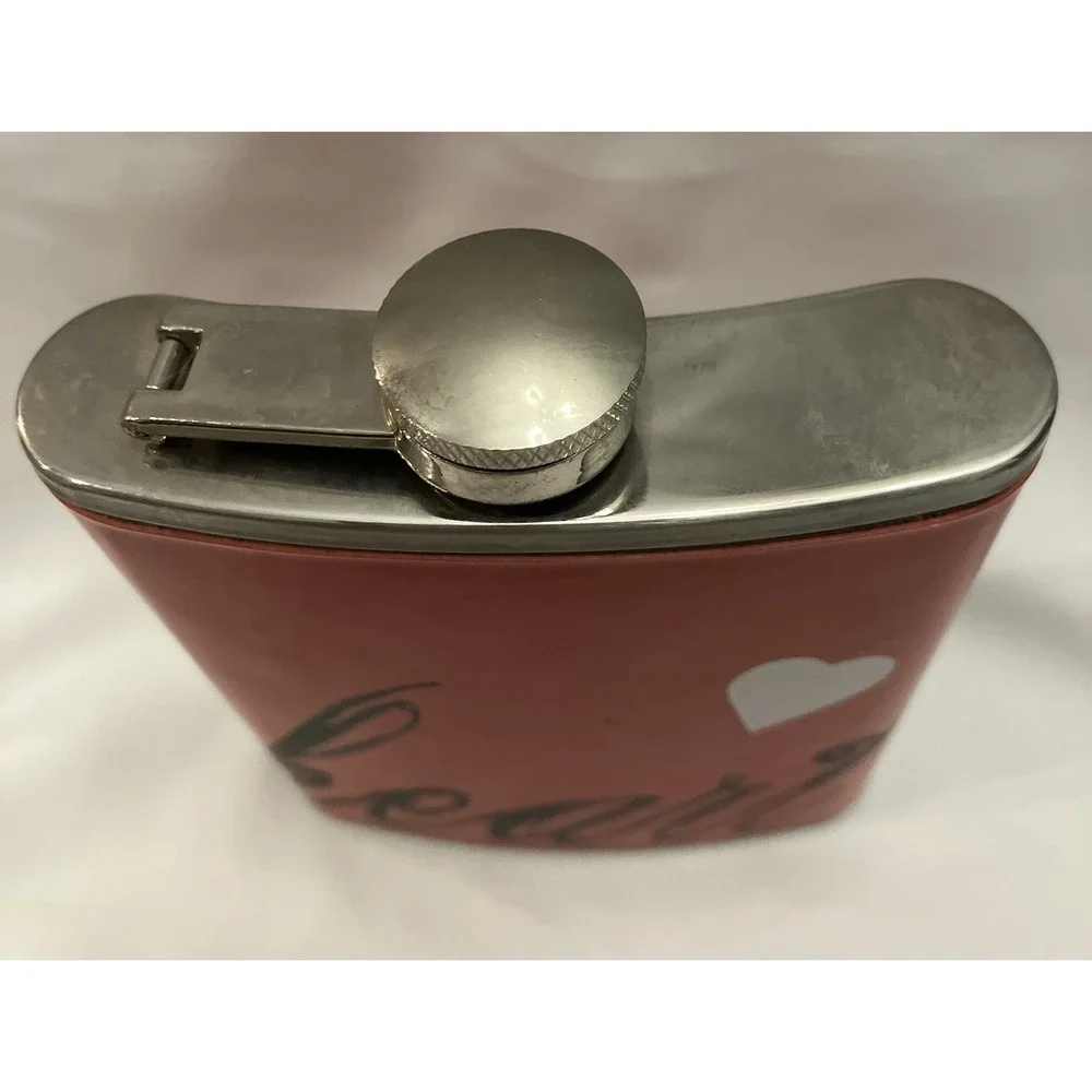 Red Faux Leather Wrap Heart Design 6oz Stainless Steel Hip Flask Pocket Purse